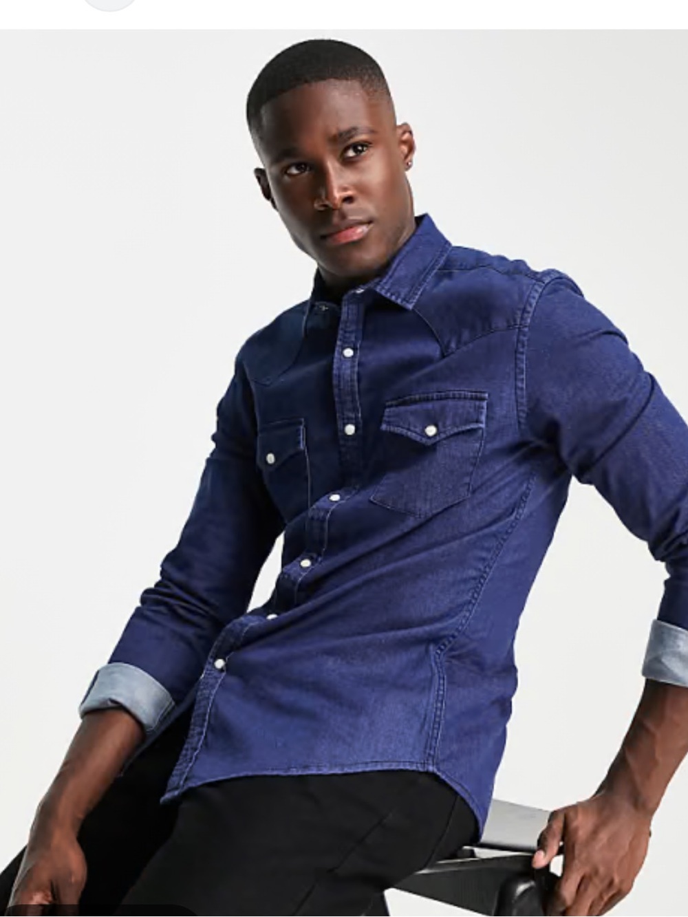 ASOS Slim Fit Western Denim Shirt in Navy Blue